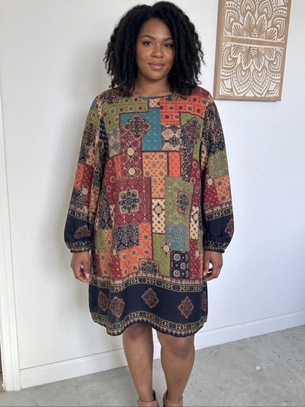 Colorful Patchwork Long Sleeve Dress
